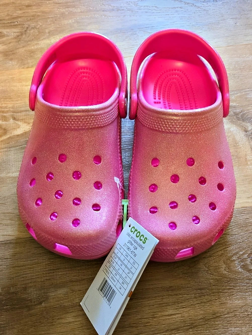 Girls  Pink Glitter Crocs Size J3 NWT